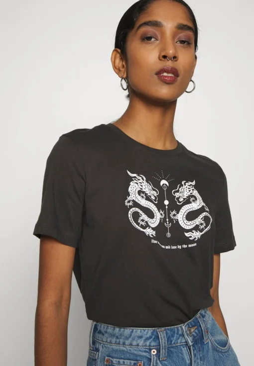 Even&Odd HATTIE MIRRORED DRAGONS TEE - T-Shirt Print - 801 - Anthracite -Even&Odd 0bfbbb5a07384f34bb6d0611800c66fc