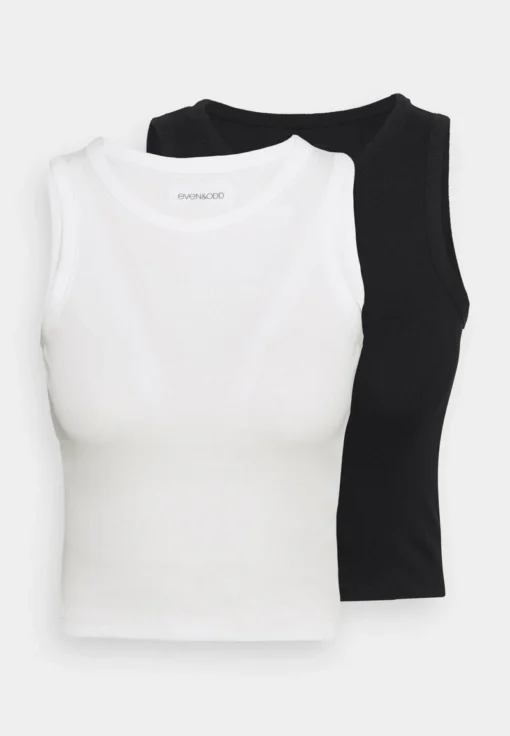 Even&Odd 2 PACK CROPPED TANK - T-Shirt Basic - Black/white -Even&Odd 49e33aca69f94d5e874b246a73a70147