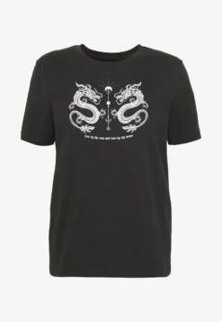 Even&Odd HATTIE MIRRORED DRAGONS TEE - T-Shirt Print - 801 - Anthracite -Even&Odd 54594f3f1a68411f91b995c2d9de91ce