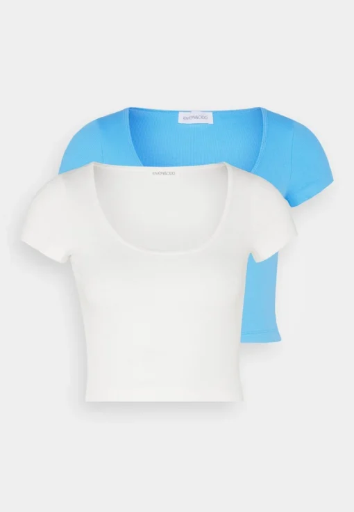 Even&Odd 2 PACK - T-Shirt Basic - White/blue -Even&Odd a64b5dda9c2840929039f30965f3482c